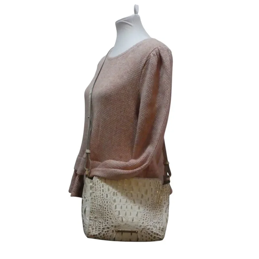 Brahmin Carrie Croc Embossed Leather Sand Dune Crossbody Purse Bag